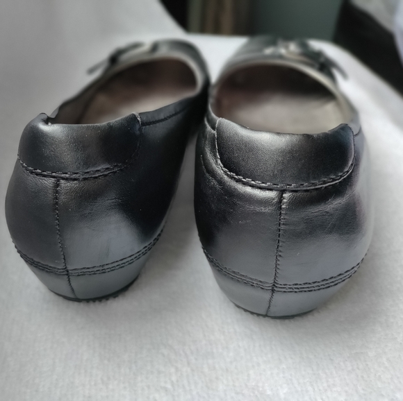 Ecco | Black Leather Wedge Shoes with Silver Buckle Womens Size 38 Womens 8 - Picture 7 of 13
